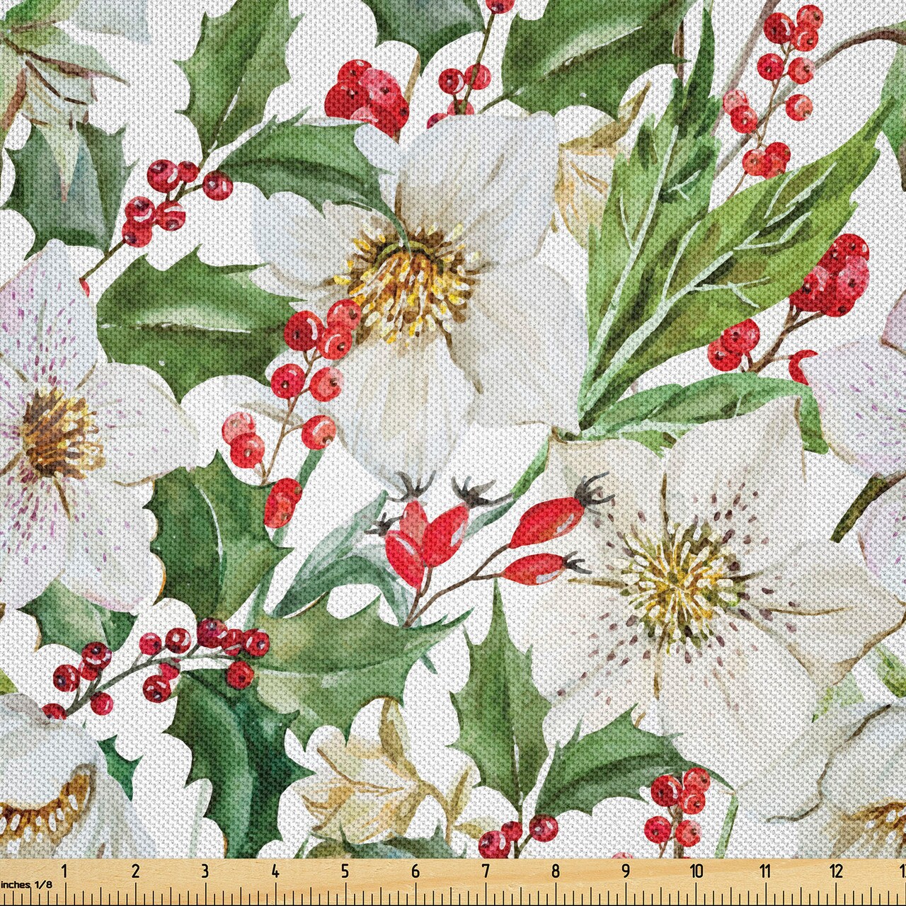 Ambesonne Watercolor Fabric by The Yard, Christmas Themed Floral Poinsettia  Winter Inspirations Berries Leaf, Decorative Satin Fabric for Home Textiles  and Crafts, 3 Yards, Vermilion Green Yellow